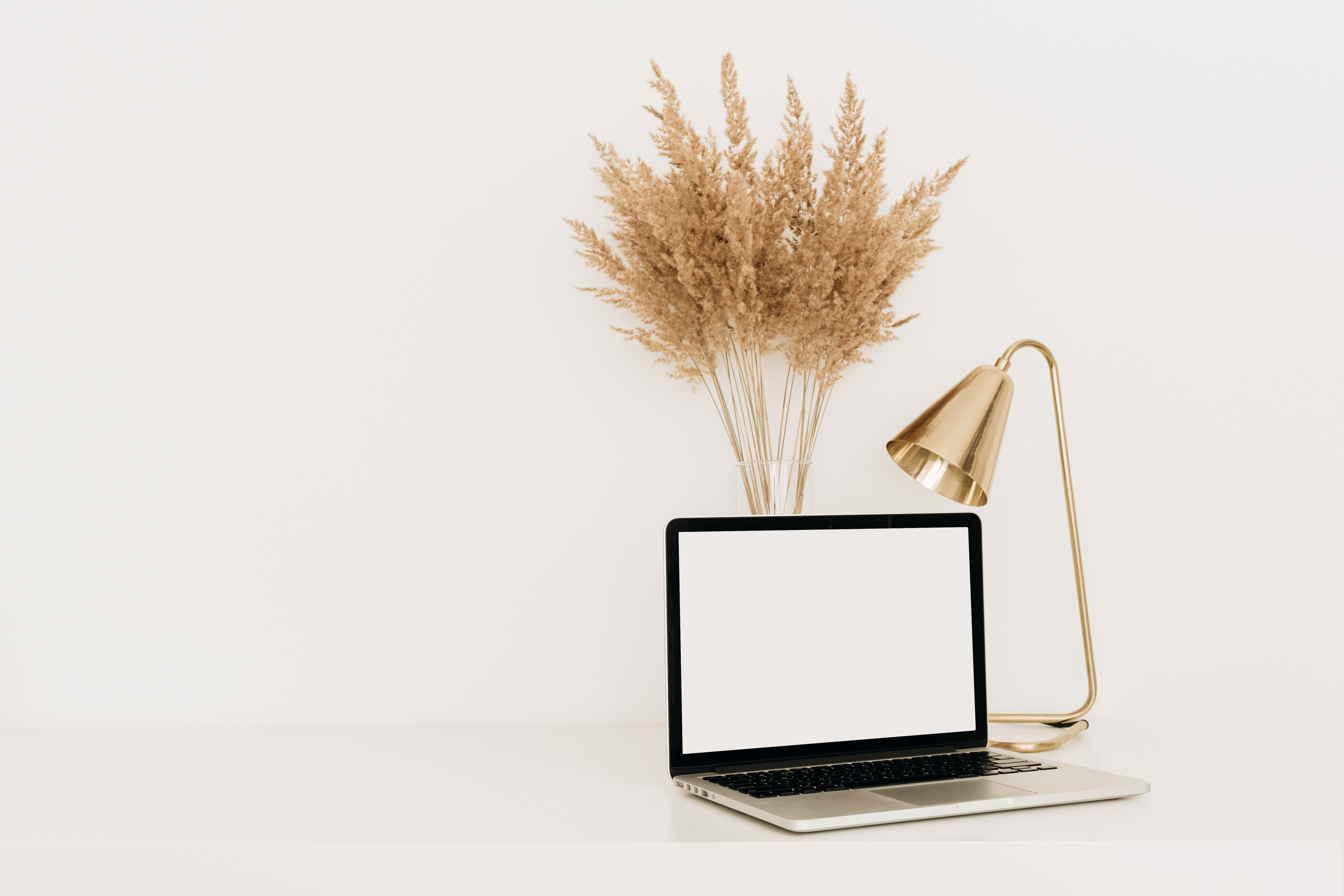 Expensive Laptop Beside Gold Lampshade